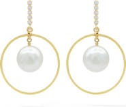 LA MENO Halo Freshwater Pearl Drop Earrings
