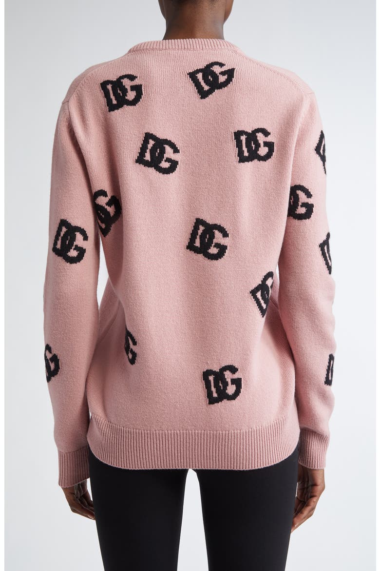Logo Jacquard Virgin Wool Sweater, Alternate, color, F0473 ROSA POLVERE SCURO
