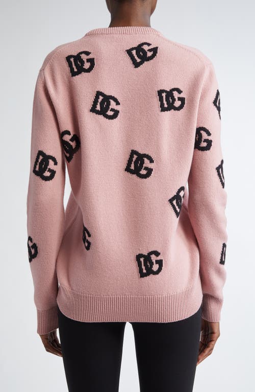 Dolce & Gabbana Wool Sweater With Dg Logo Inlay In F0473 Rosa Polvere Scuro