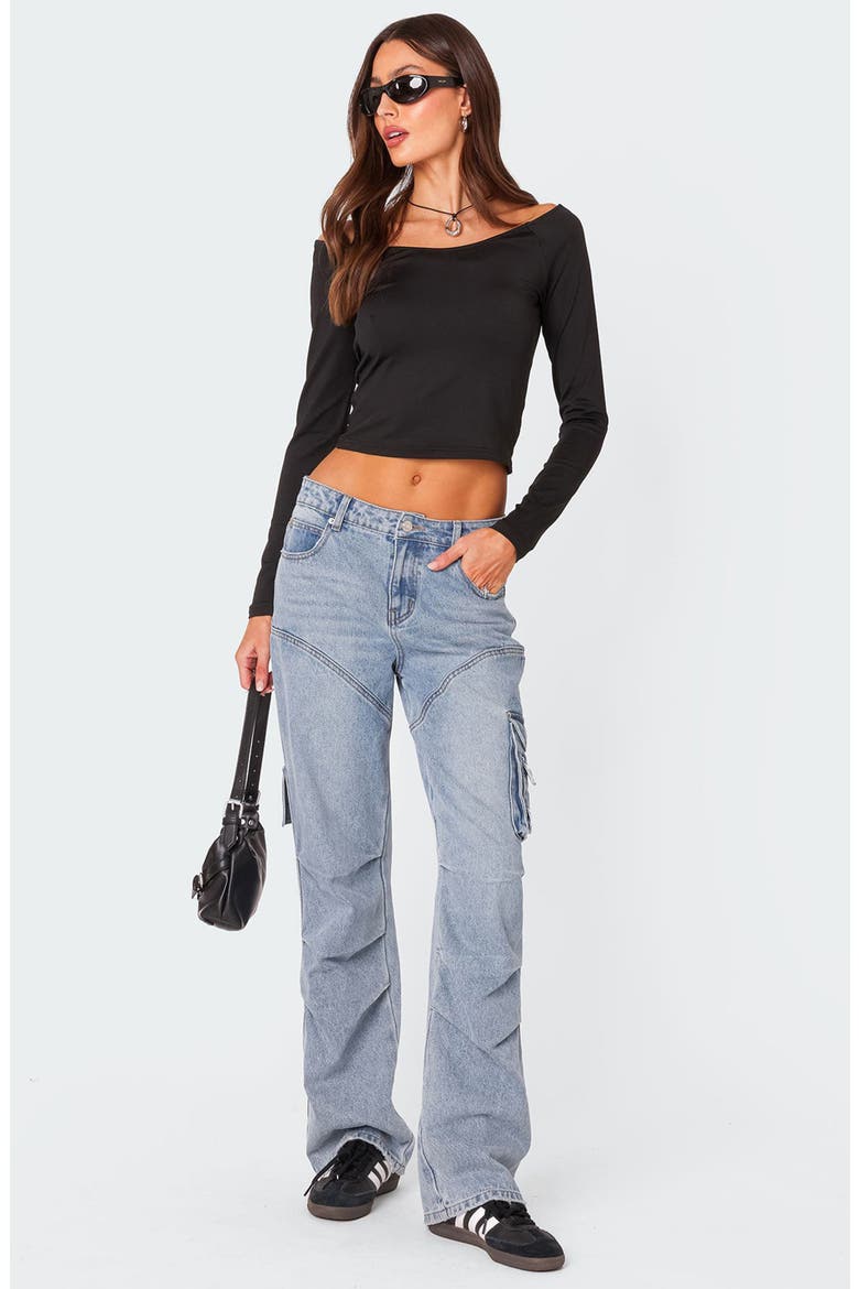 Tahlia Off the Shoulder Crop Top, Alternate, color, BLACK
