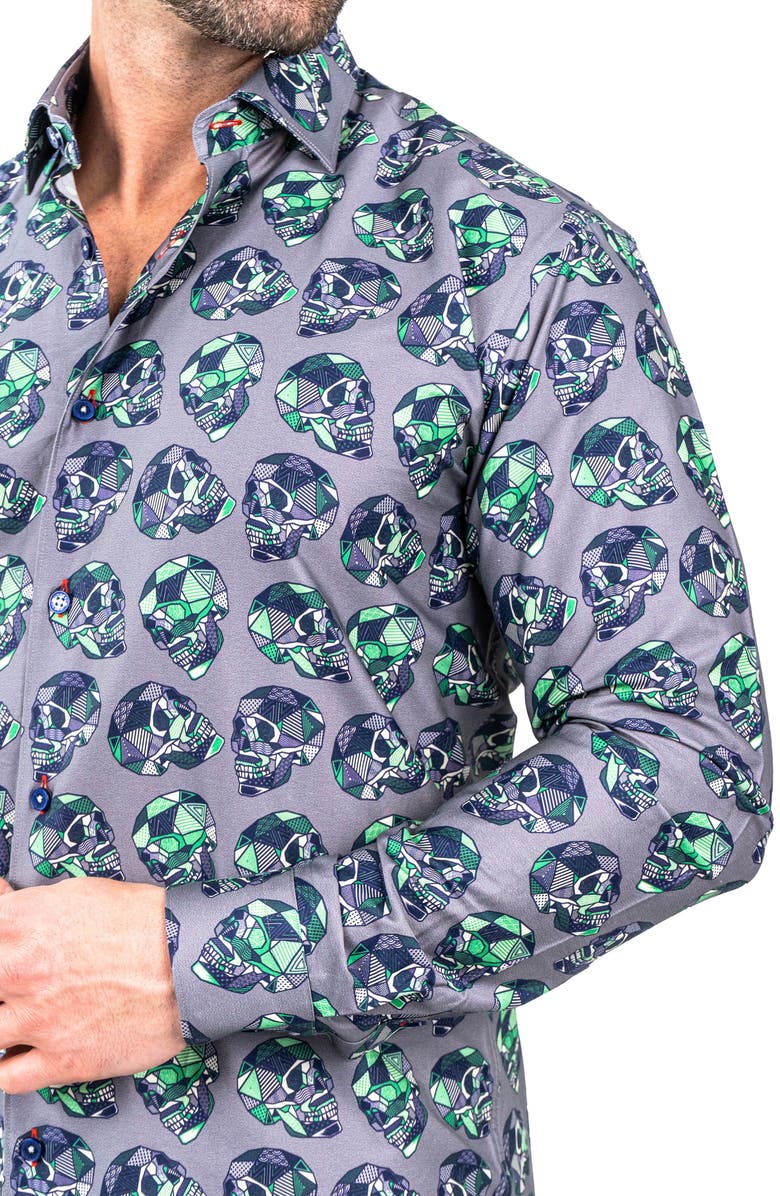 Maceoo Fibonacci Skullpatch Contemporary Fit Button-Up Shirt, Alternate, color, Grey