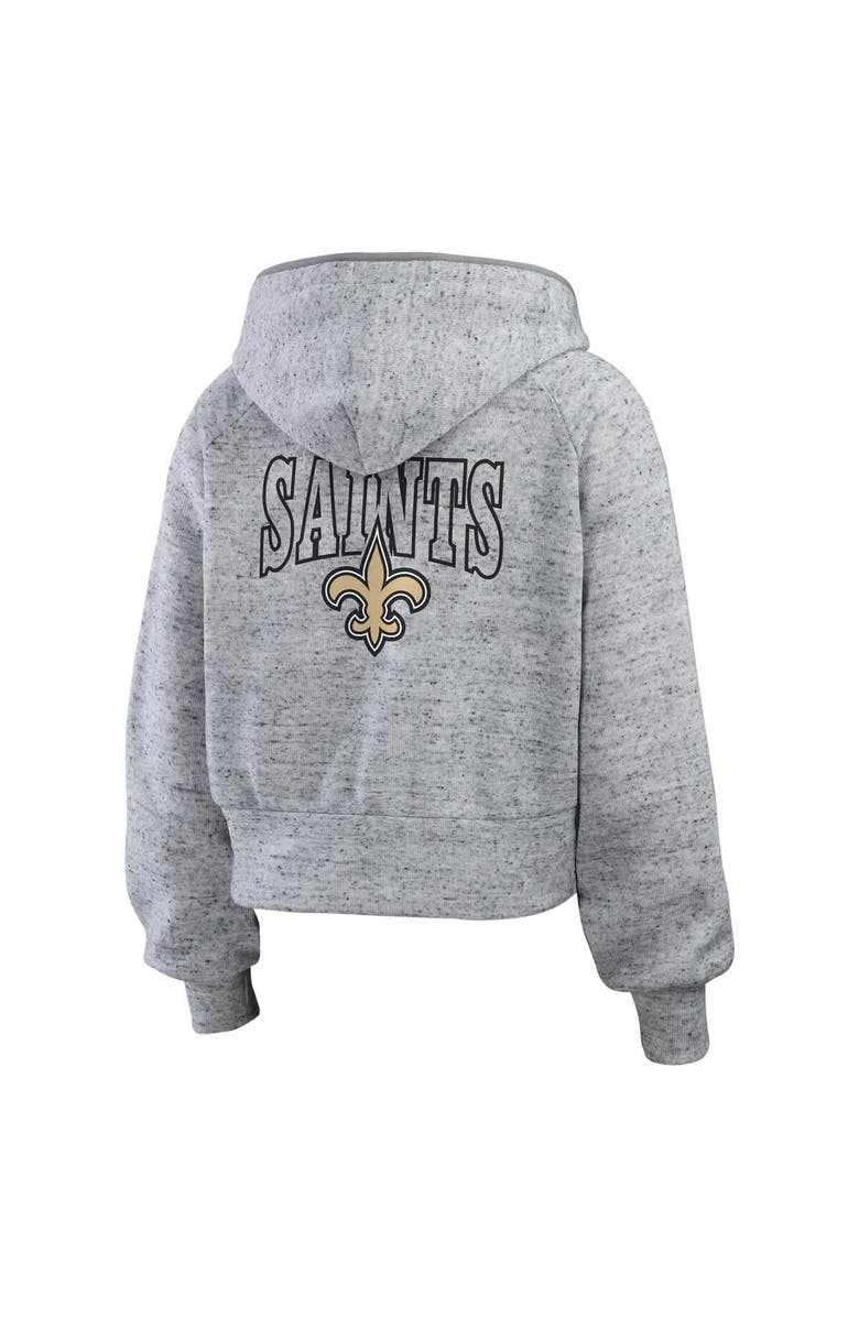 WEAR by Erin Andrews Women's WEAR by Erin Andrews Heather Gray New Orleans Saints Speckled Fleece Cropped Full-Zip Hoodie, Alternate, color,