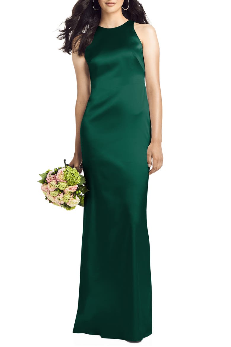 Twist Back Satin Trumpet Gown, Main, color, HUNTER