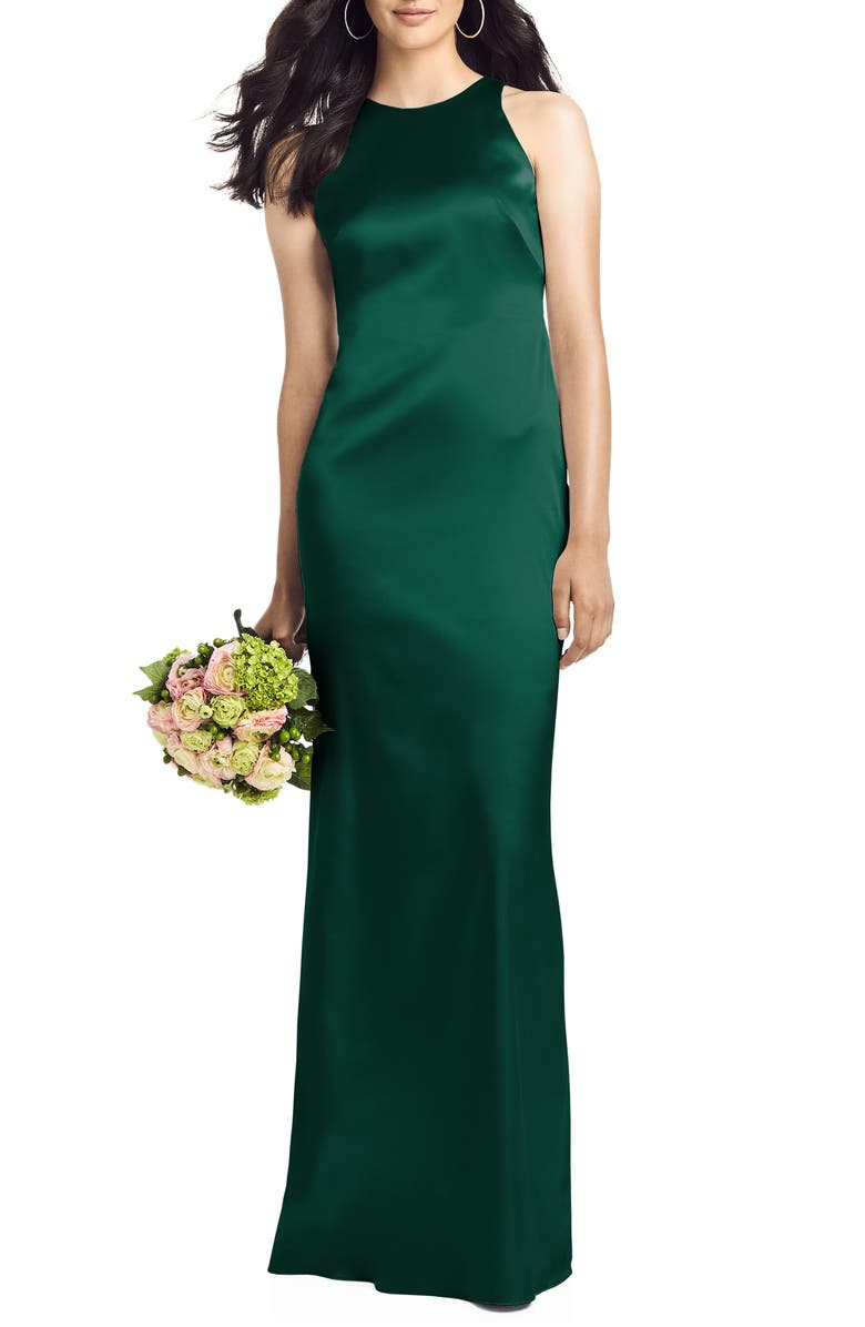 Social Bridesmaids Twist Back Satin Trumpet Gown, Main, color, 