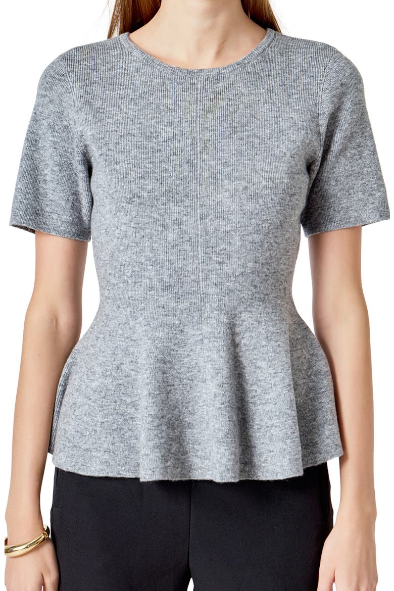 Short Sleeve Peplum Sweater, Alternate, color, HEATHER GREY
