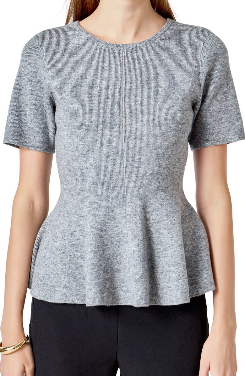 Endless Rose Short Sleeve Peplum Sweater, Alternate, color, Heather Grey