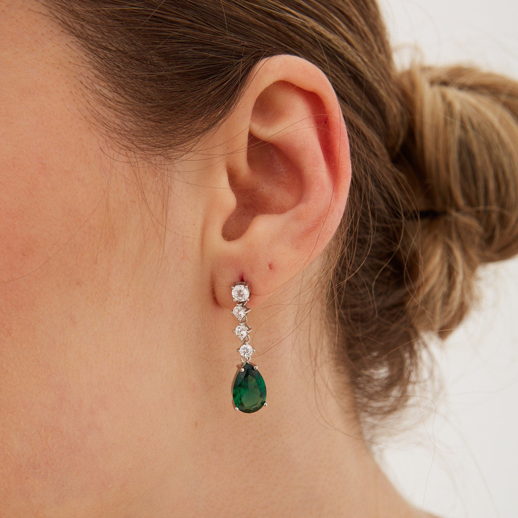 Spero London Pear Shape Emerald Color Sterling Silver Drop Earrings ...