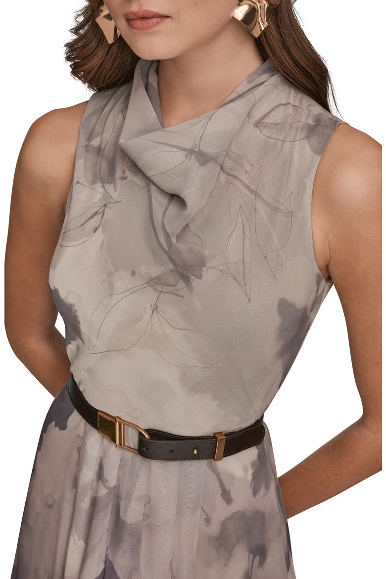 Cowl Neck Belted Fit & Flare Dress, Alternate, color, DRIFTWOOD MULTI