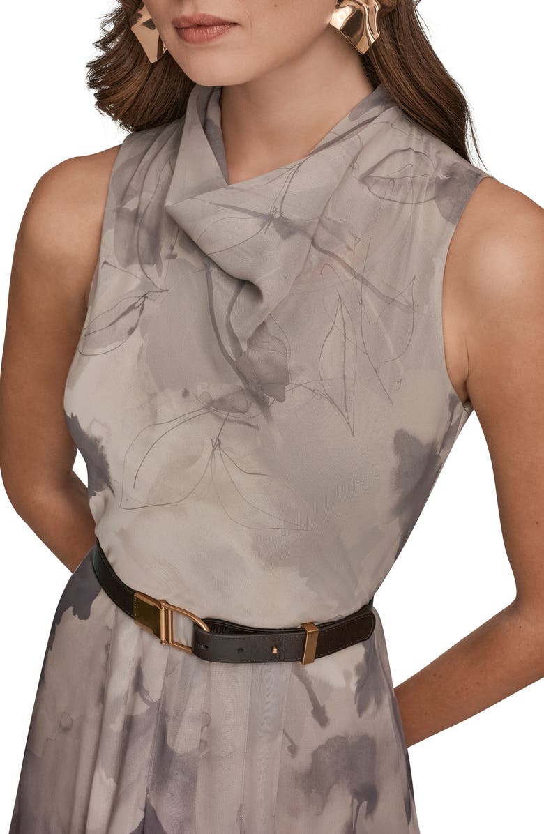 Donna Karan New York Cowl Neck Belted Fit & Flare Dress, Alternate, color,