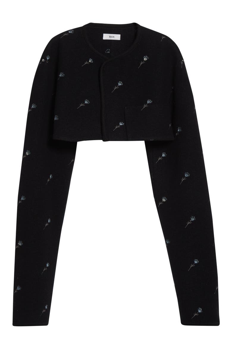 Walker Floral Embroidered Wool Crop Jacket, Alternate, color, BLACK FLOWERS FELTED