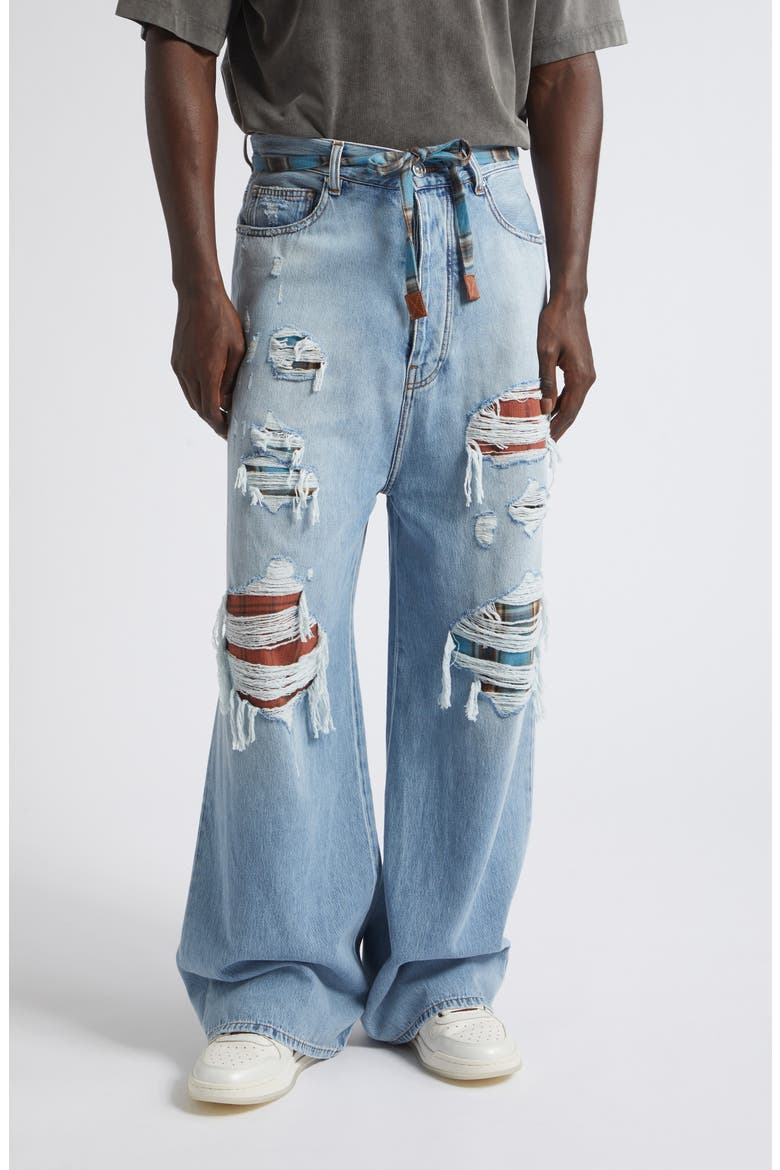 Flannel Repaired Baggy Jeans, Main, color, SURFRIDER INDIGO