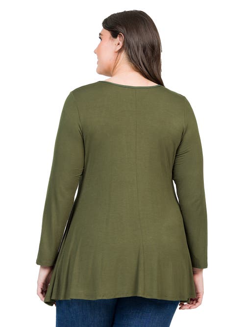 24seven Comfort Apparel Poised Long Sleeve Swing Tunic Top In Green