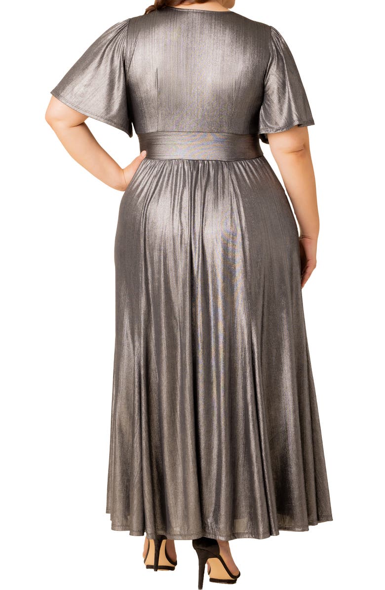 Kiyonna Evania Metallic Flutter Sleeve Gown, Alternate, color, Pewter