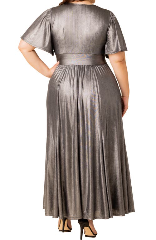 Kiyonna Evania Metallic Flutter Sleeve Gown In Gray