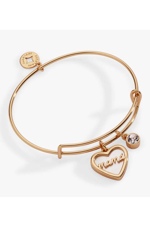 Mamá Mother of Pearl Heart Bangle Bracelet Duo