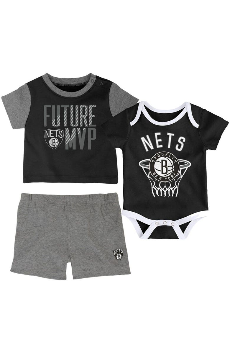 Outerstuff Infant Black Brooklyn Nets Putting Up Numbers Bodysuit T-Shirt & Shorts Set, Main, color, Black