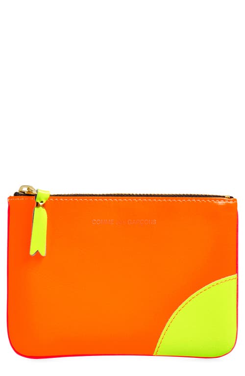 Comme Des Garçons Super Fluo Leather Line Zip Pouch In Orange