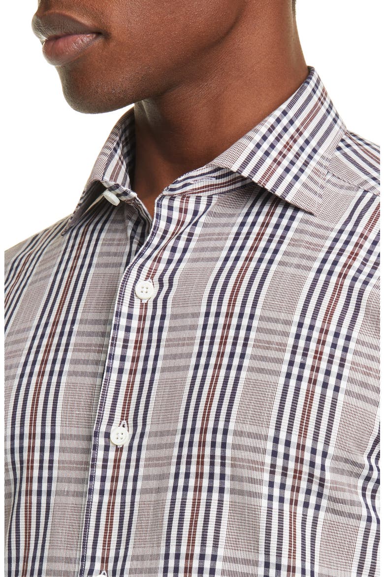 Ermenegildo Zegna Classic Fit Plaid Cotton & Linen Button-Up Shirt, Alternate, color, BLUE