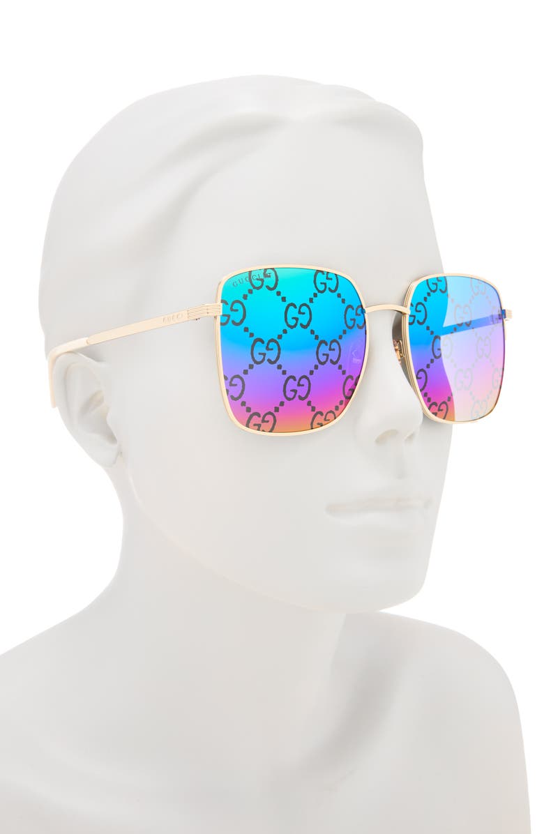 Gucci 57mm Square Sunglasses, Alternate, color, Gold Gold Multicolor