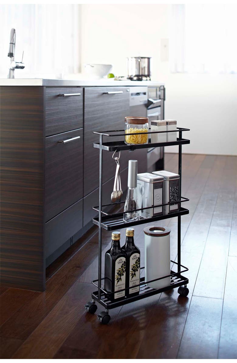 Yamazaki Tower Rolling Kitchen Storage Rack, Alternate, color, Black