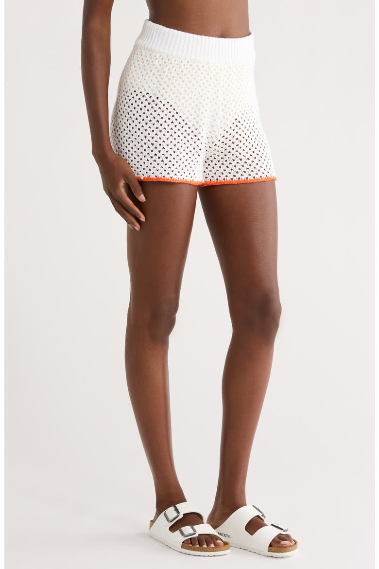 Open Knit Cover-Up Shorts, Alternate, color, WHITE