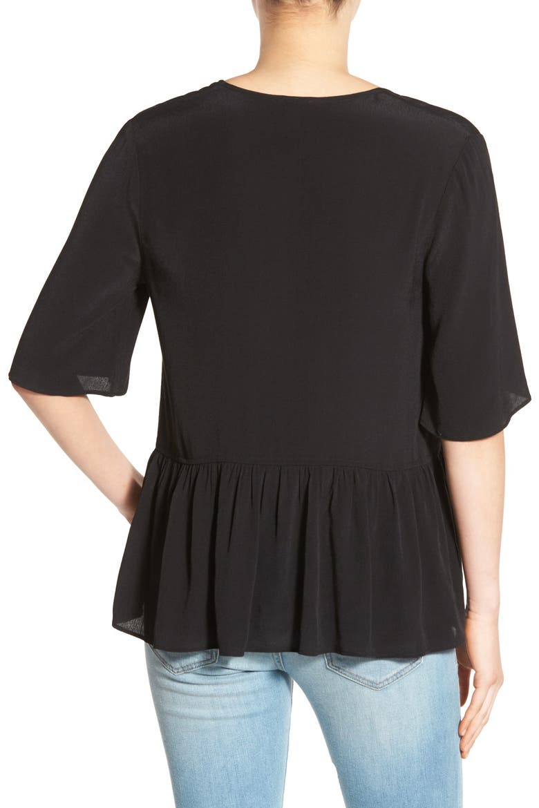 V-Neck Peplum Tee, Alternate, color, BLACK