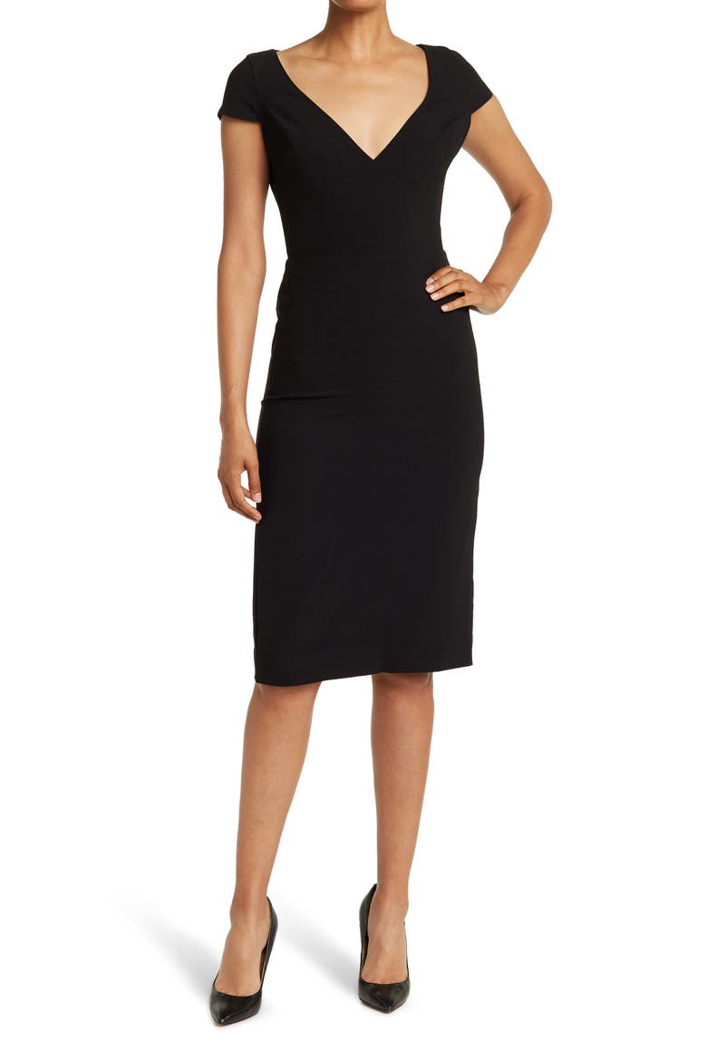 Surplice Neck Cap Sleeve Bodycon Dress, Main, color, BLACK