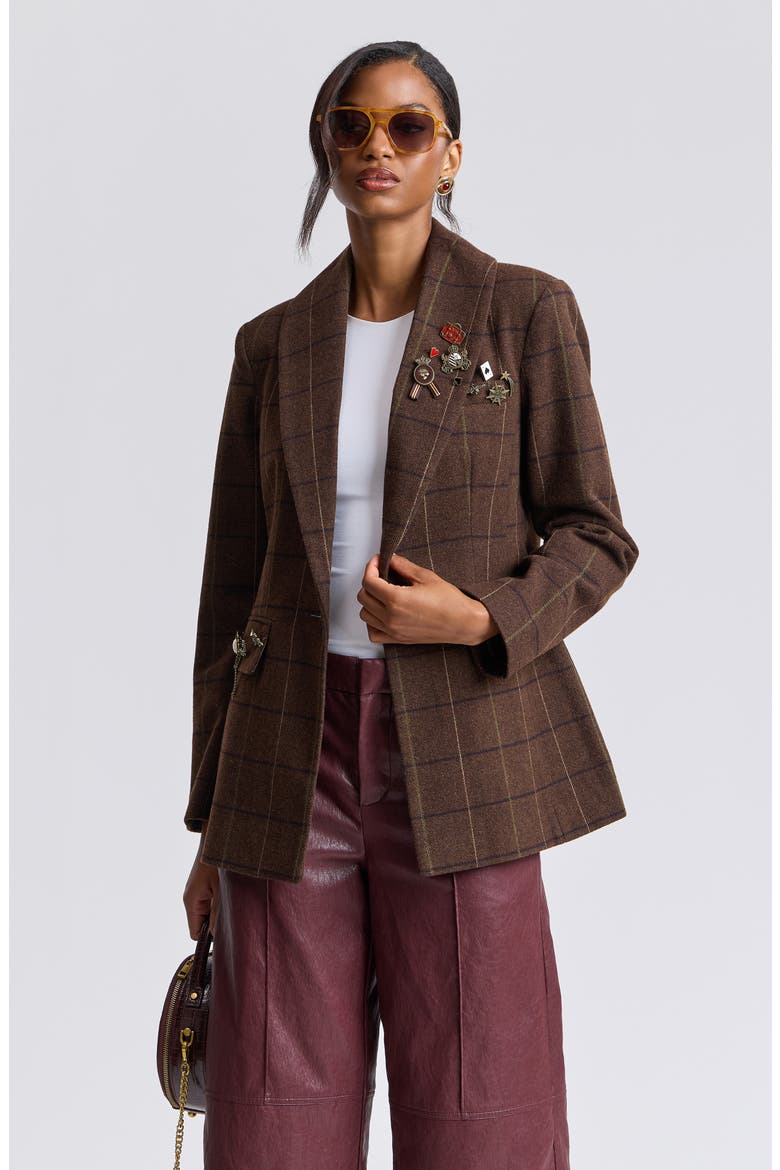Plaid Longline Blazer, Alternate, color, RICH BROWN PLAID