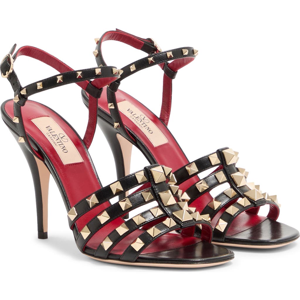 Valentino Rockstud Ankle Strap Sandal in Black at Nordstrom, Size 7Us