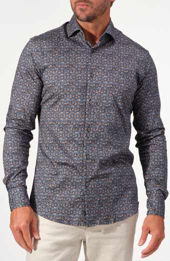 Mosaic Print Stretch Cotton Long Sleeve Button-Down Shirt
