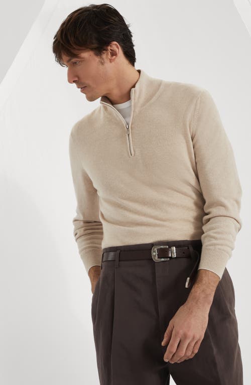Brunello Cucinelli Cashmere Half-zip Sweater In Sand