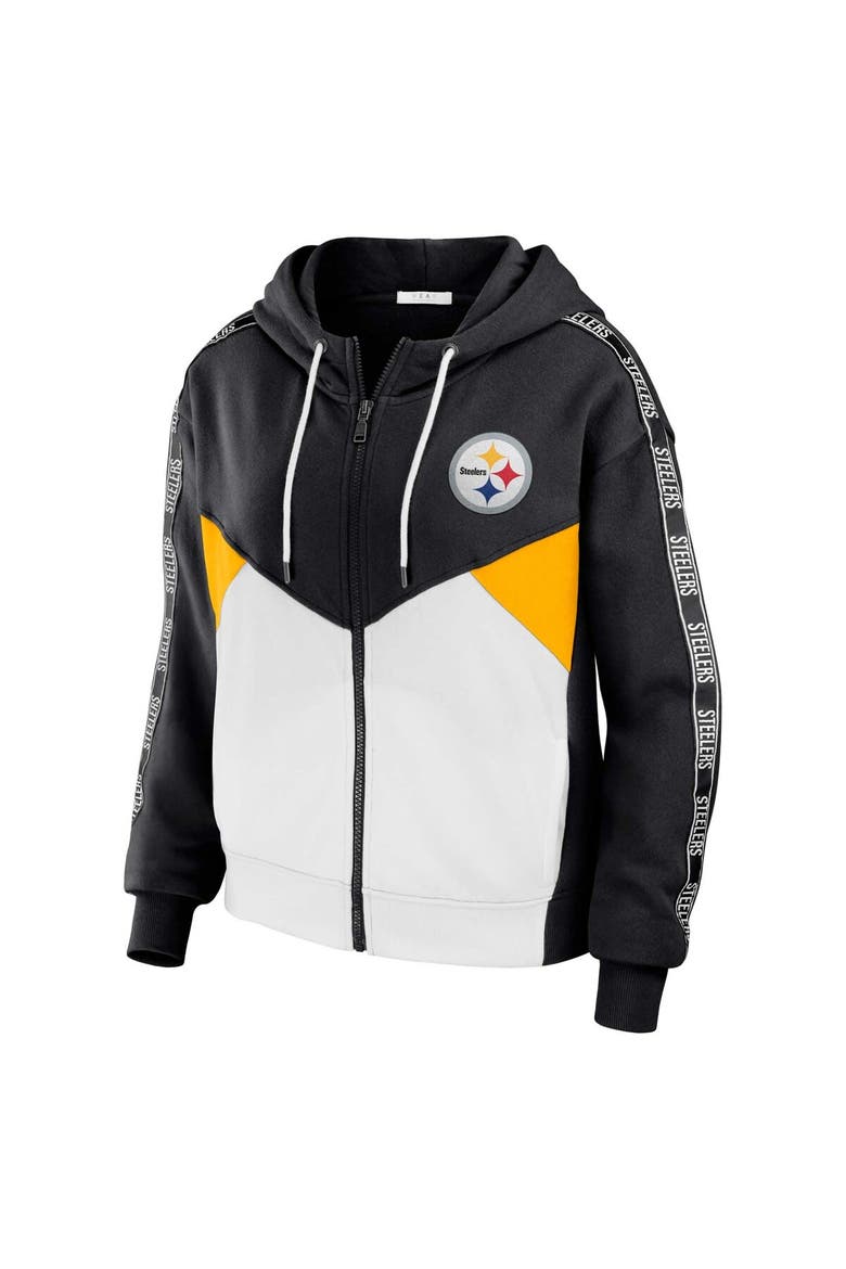 Women's WEAR by Erin Andrews Black/White Pittsburgh Steelers Plus Size Color Block Full-Zip Hoodie, Alternate, color, Black
