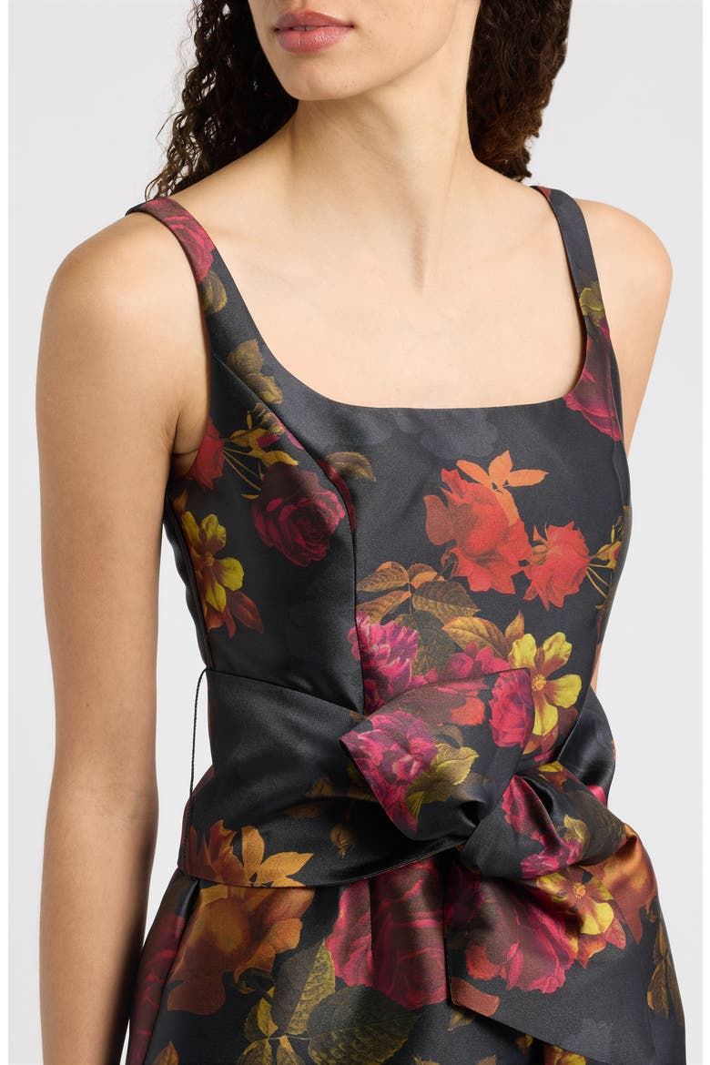 Sleeveless Floral Print Gown, Alternate, color, BLACK MULTI