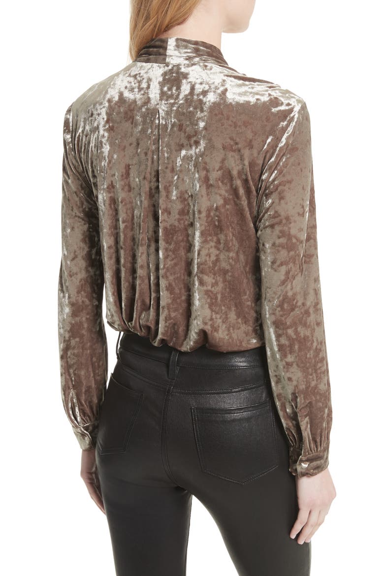 Gisele Crushed Velvet Tie Neck Blouse, Alternate, color, MINK