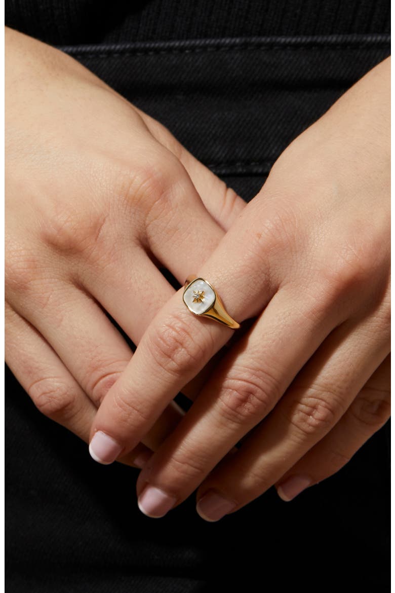 Amara Mother-of-Pearl Star Signet Ring, Alternate, color, GOLD / WHITE