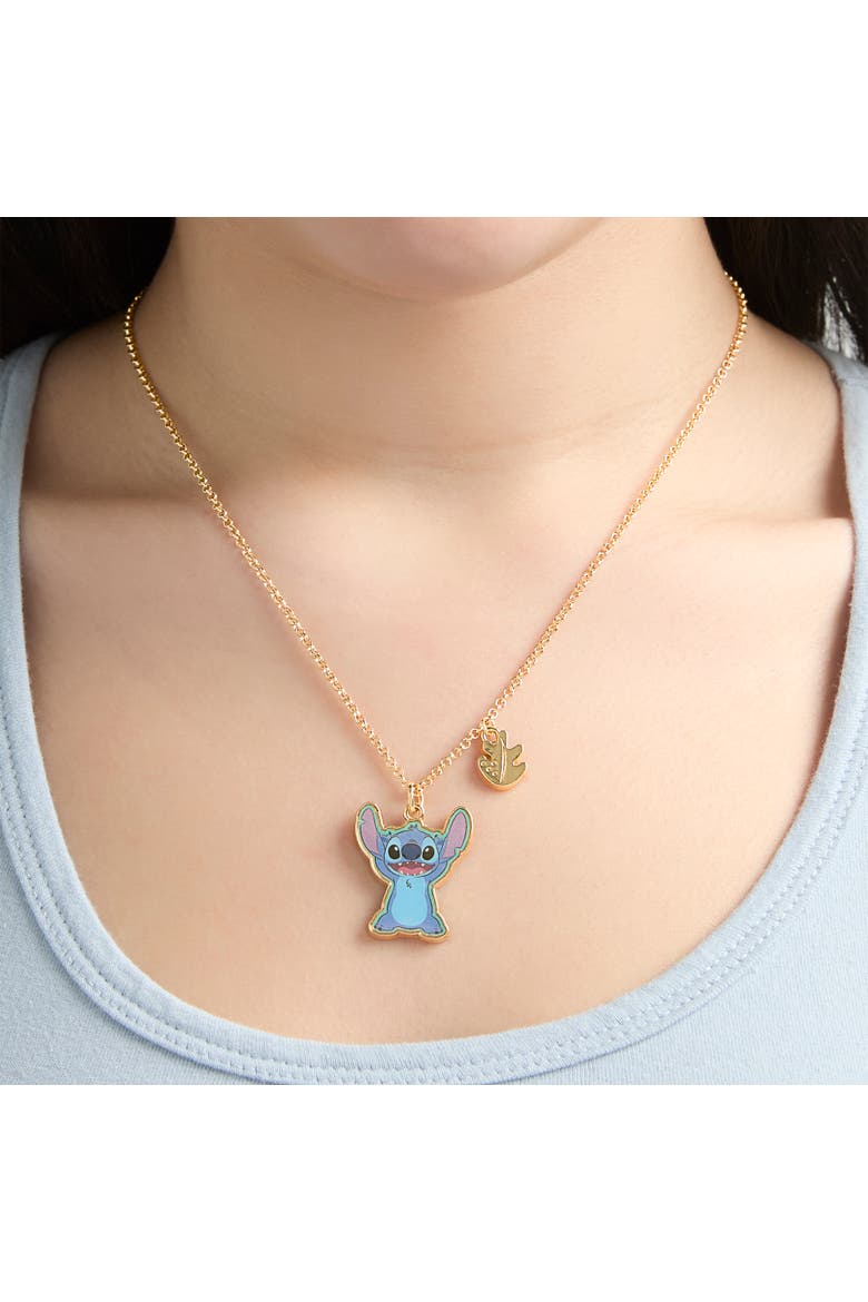 Jewelry Set with Gold-Tone Fashion Necklace and Palm Leaf Stud Earrings, Alternate, color, Blue, Metallic Gold