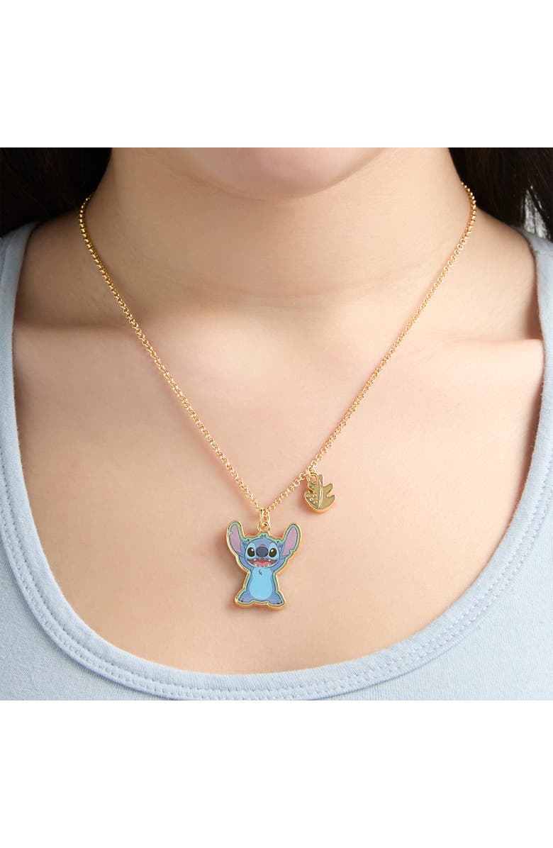Disney Jewelry Set with Gold-Tone Fashion Necklace and Palm Leaf Stud Earrings, Alternate, color, Blue, Metallic Gold