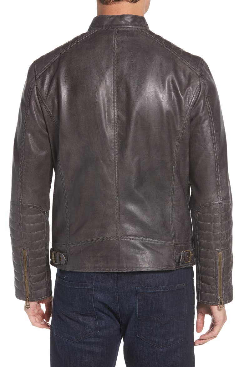 Washed Leather Moto Jacket, Alternate, color, GREY