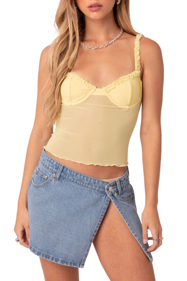 Mercy Sheer Mesh Bra Top, Main, color, YELLOW