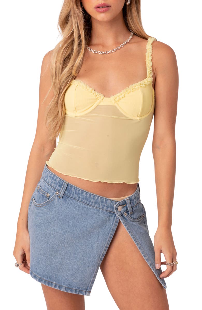 EDIKTED Mercy Sheer Mesh Bra Top, Main, color, Yellow
