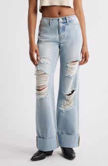 PTCL Elowen Distressed Cuffed Wide Leg Jeans