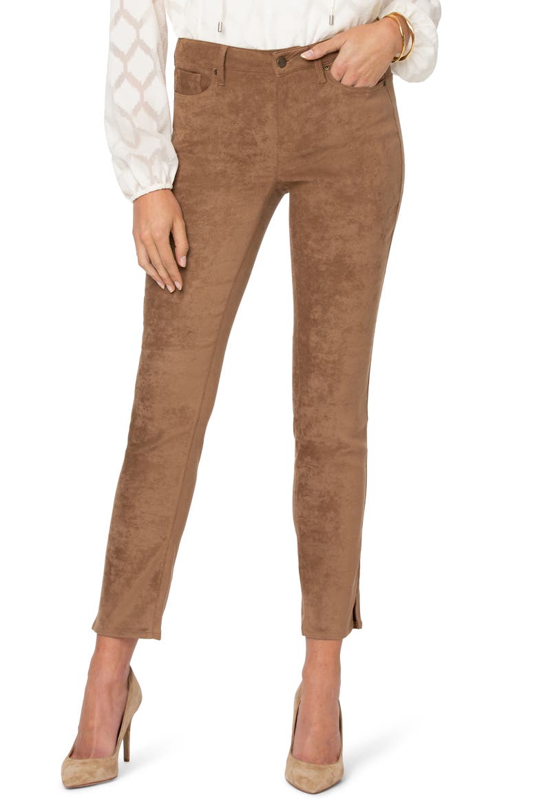 Alina Split Hem Faux Suede Ankle Skinny Jeans, Main, color, PORTABELLA