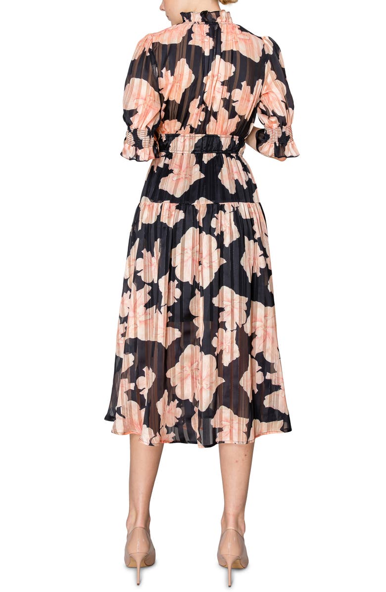 MELLODAY Mock Neck Elbow-Length Sleeve Floral Print Midi Dress, Alternate, color,