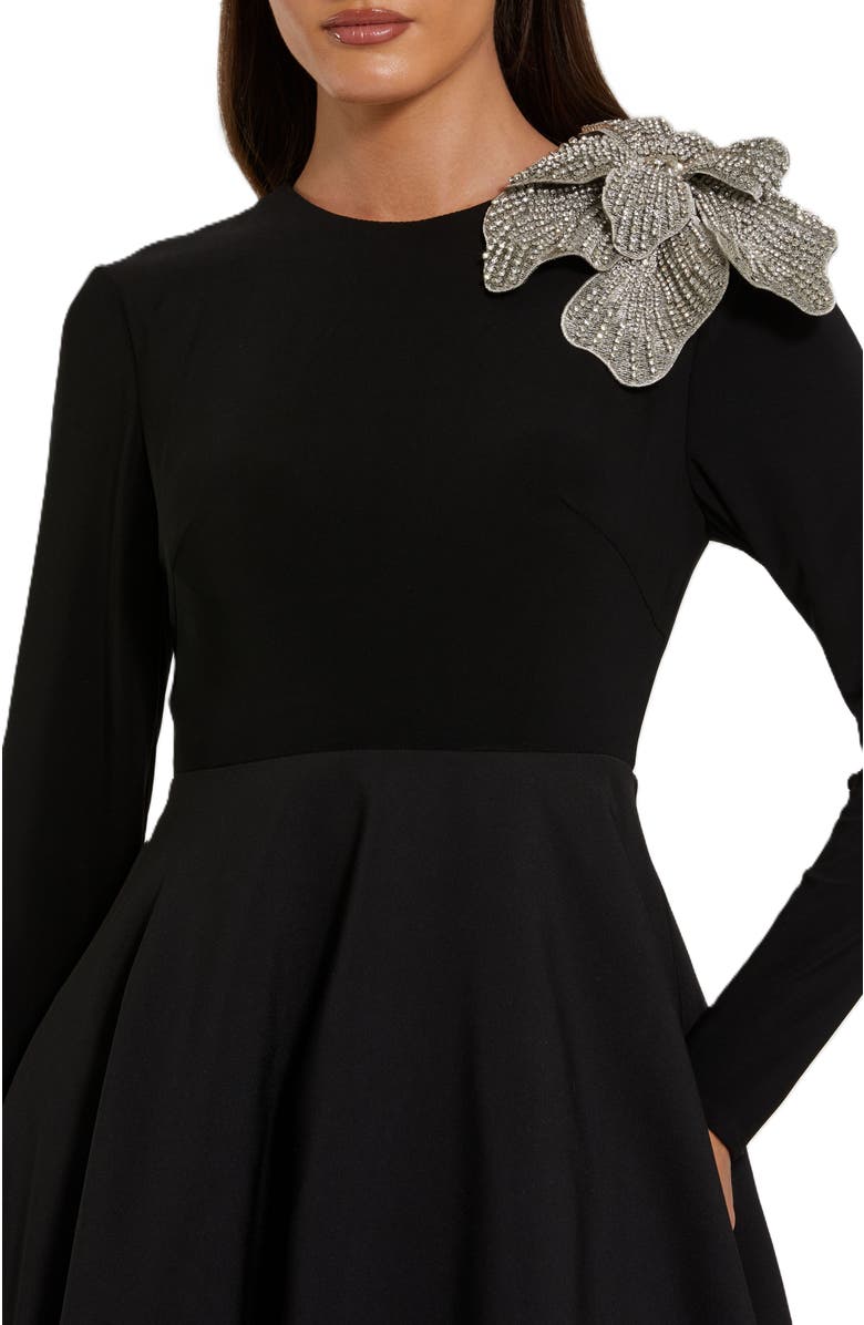 Mac Duggal Long Sleeve Taffeta 3D Flower Ball Gown, Alternate, color, Black