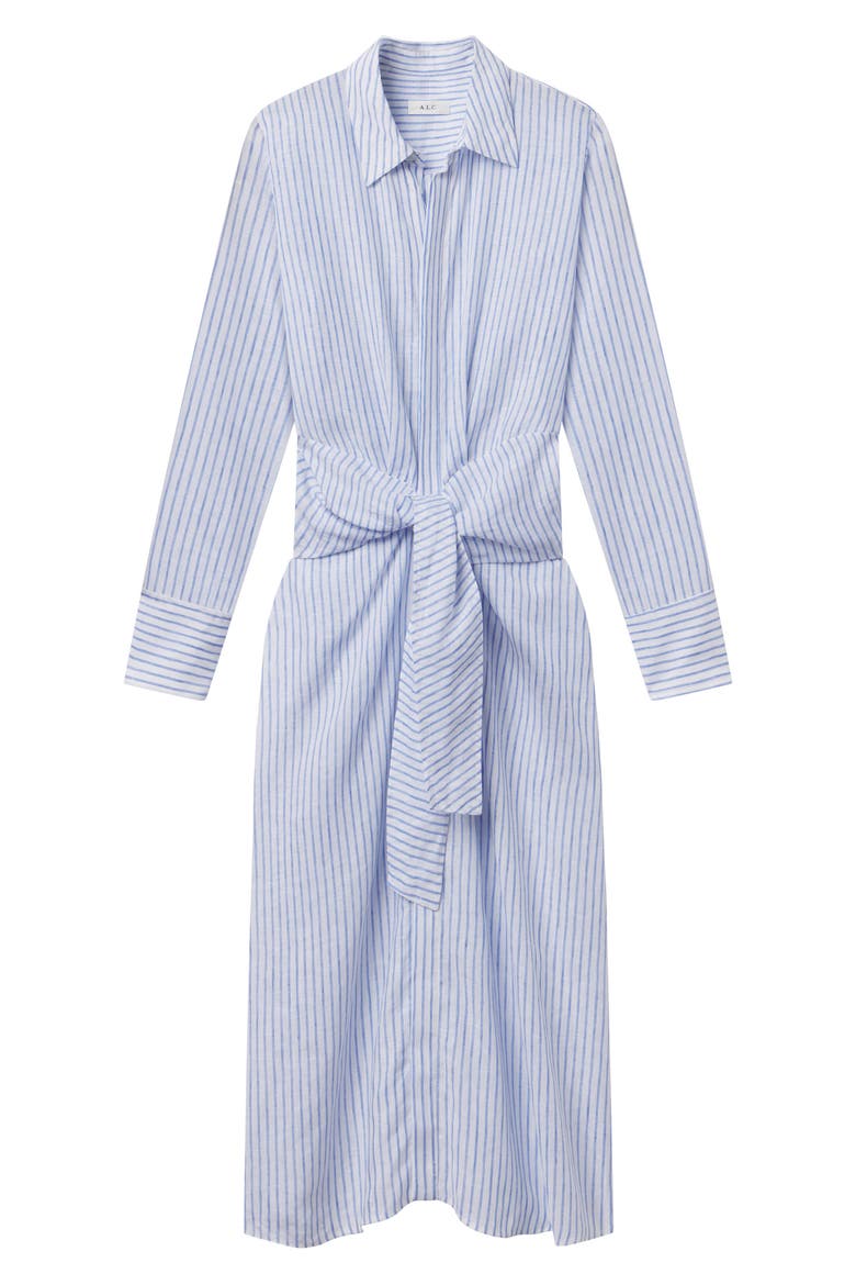 Mila Striped Linen Midi Shirtdress, Alternate, color, WHITE/ CLASSIC BLUE