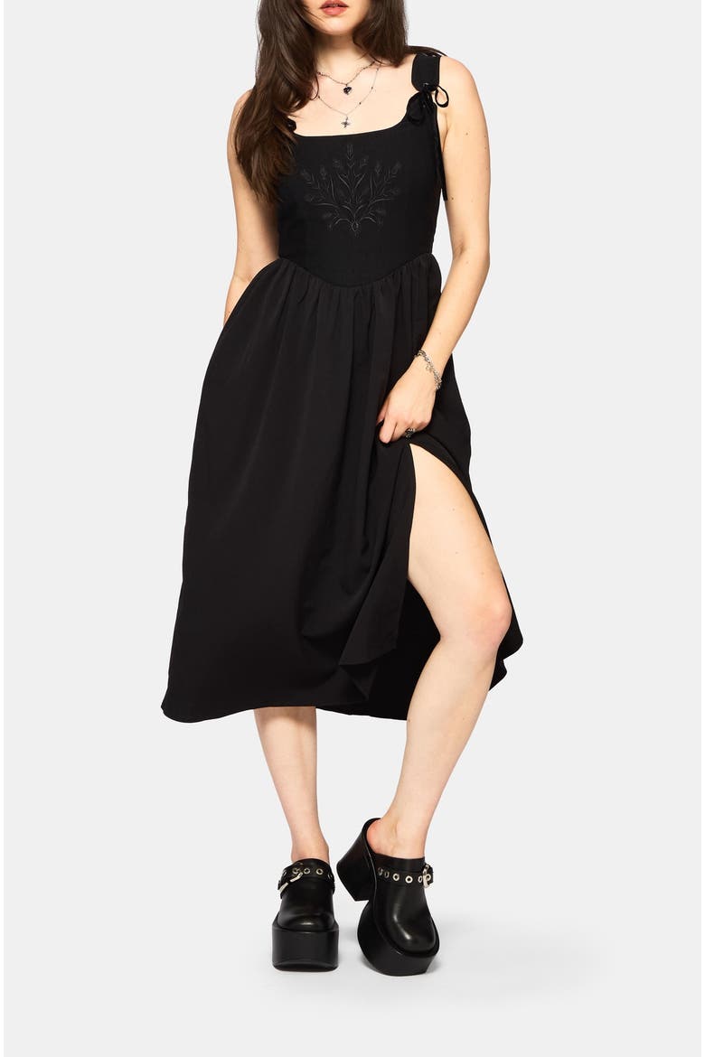 Cybele Embroidered Corset Midi Dress, Main, color, Black