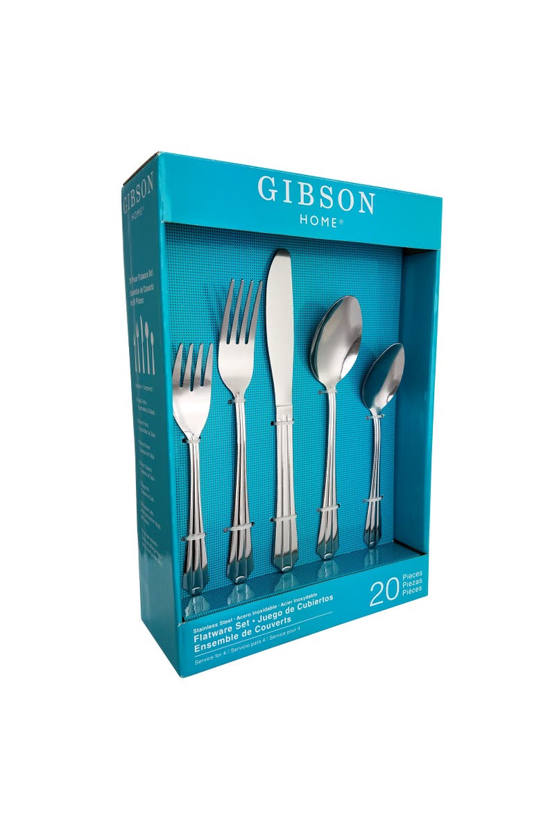 Gibson Montiero 20-Piece Flatware Set, Main, color, Metallic Silver