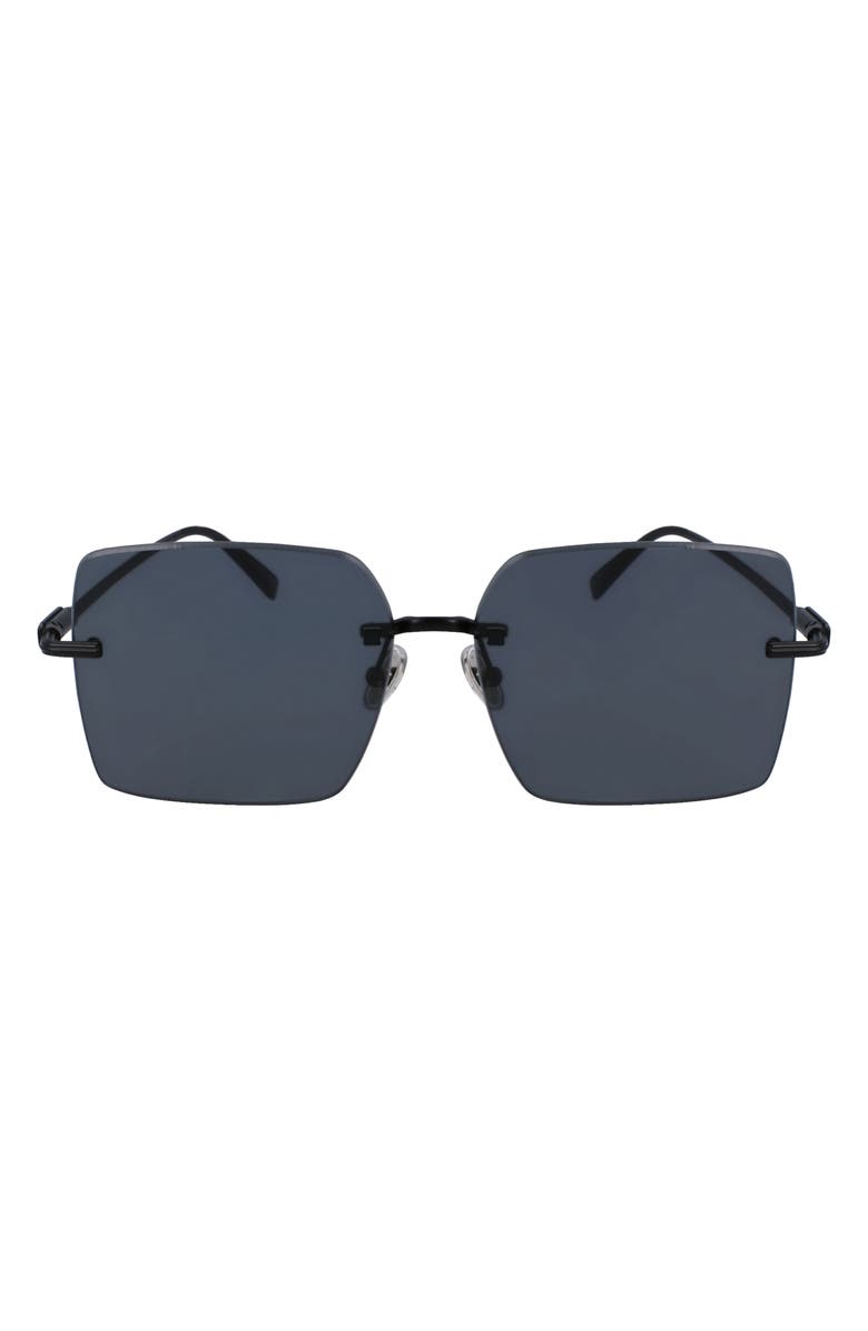 FERRAGAMO Prisma 60mm Rectangular Sunglasses, Main, color, Matte Black