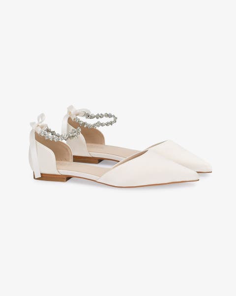 Bella Satin Pointed Toe Flats with Amaryllis Strap