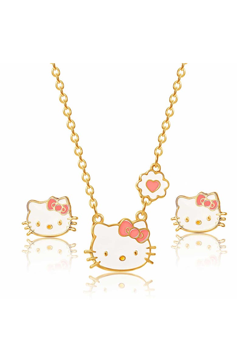 Hello Kitty Flash Stud Earrings and Plated Necklace, 18"+3", Main, color, 